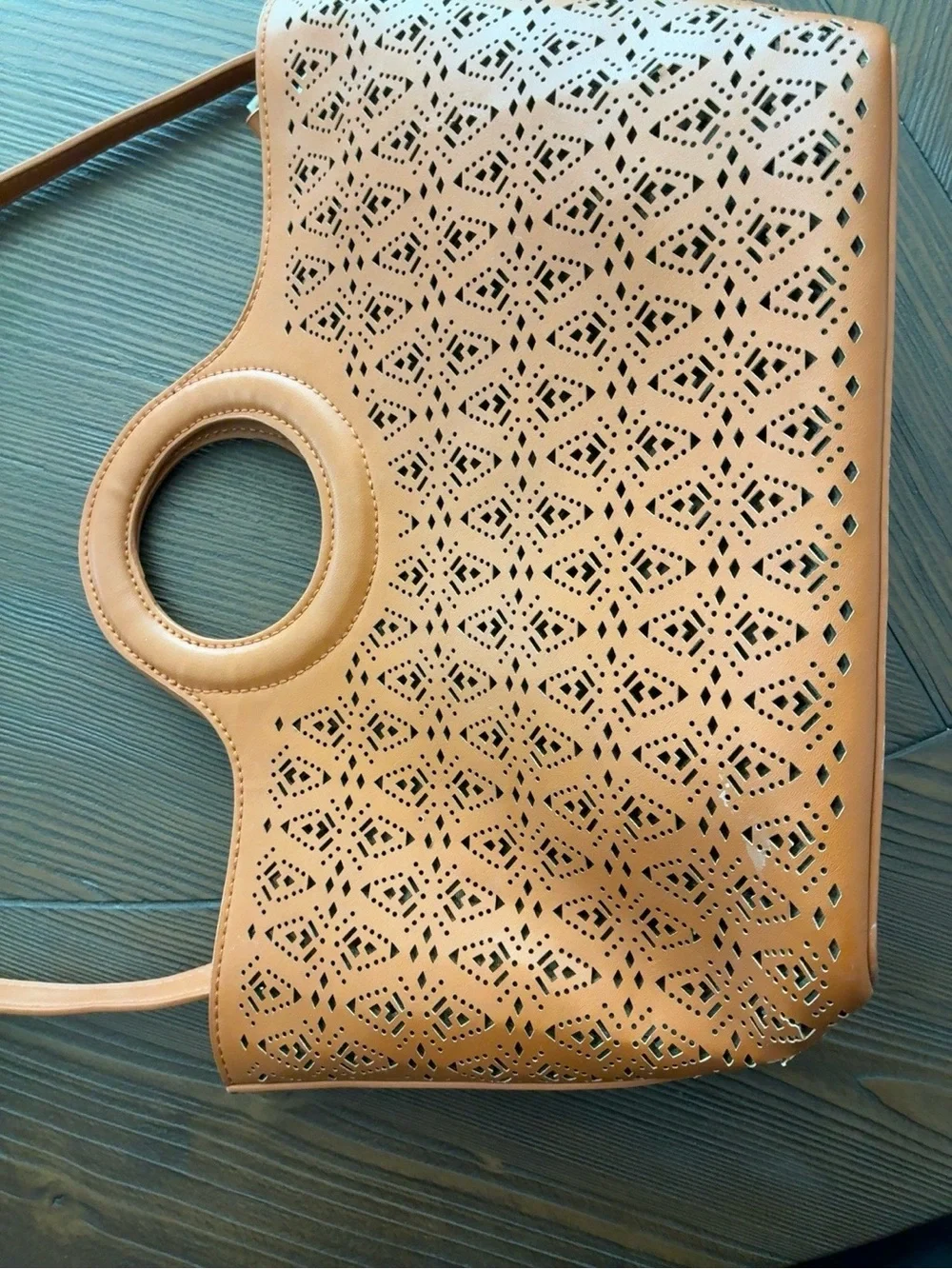 Free People Brown Tan Laser Cut Boho Tote Crossbody Shoulder Bag